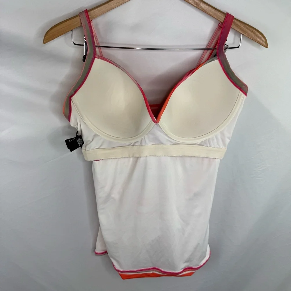 Coco Reef Pink and Orange Tankini Set Swimsuit with Ruched Detail size 34DD - Picture 8 of 11